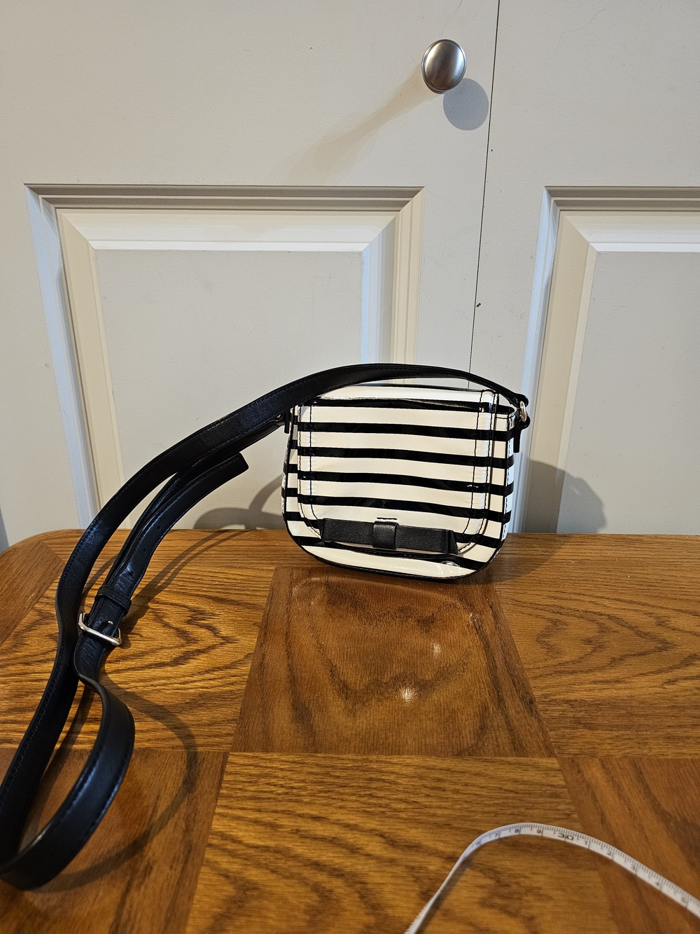 Kate Spade Black and White Striped Crossbody Bag with Adjustable Strap